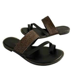 Michael Kors Slide Sandals Toe Loop Black Brown Size 8.5